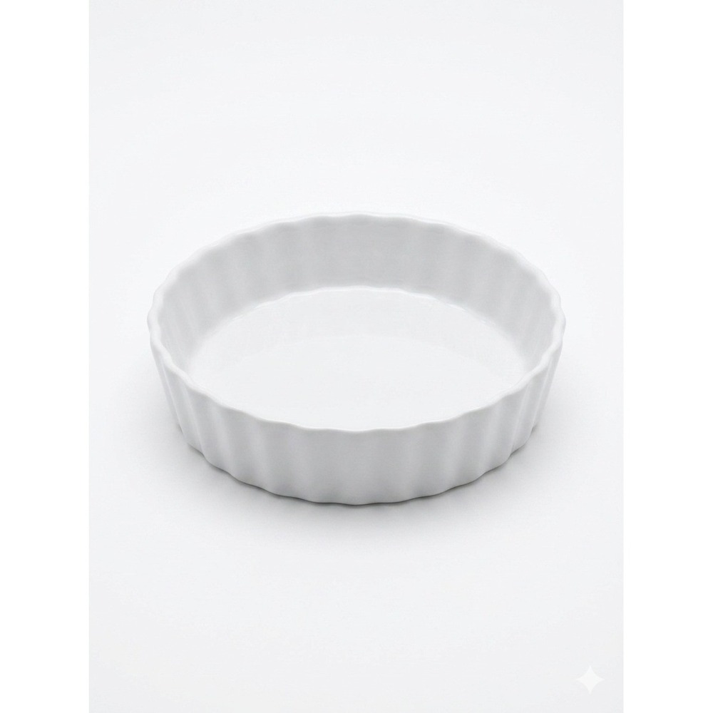 Crate & Barrel White Porcelain Fluted Crème Brûlée Dish Individual Tart Pan 7oz